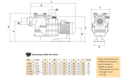 Certikin Hurricane Commercial Pump With Prefilter 10HP -Above Ground Pools Sales DimensionsW 3